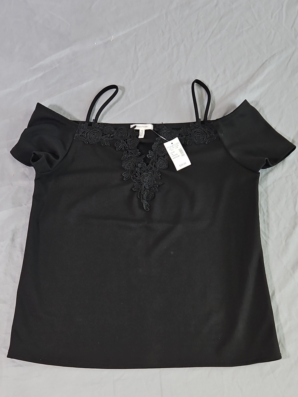 Maurices Black Off-Shoulder Camisole with Floral Appliquรฉ
